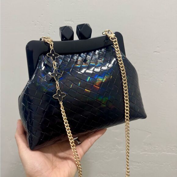 Iridescent Embossed Leather Handmade “Candy” Kisslock Acrylic Frame Clutch Bag - Picture 9 of 16